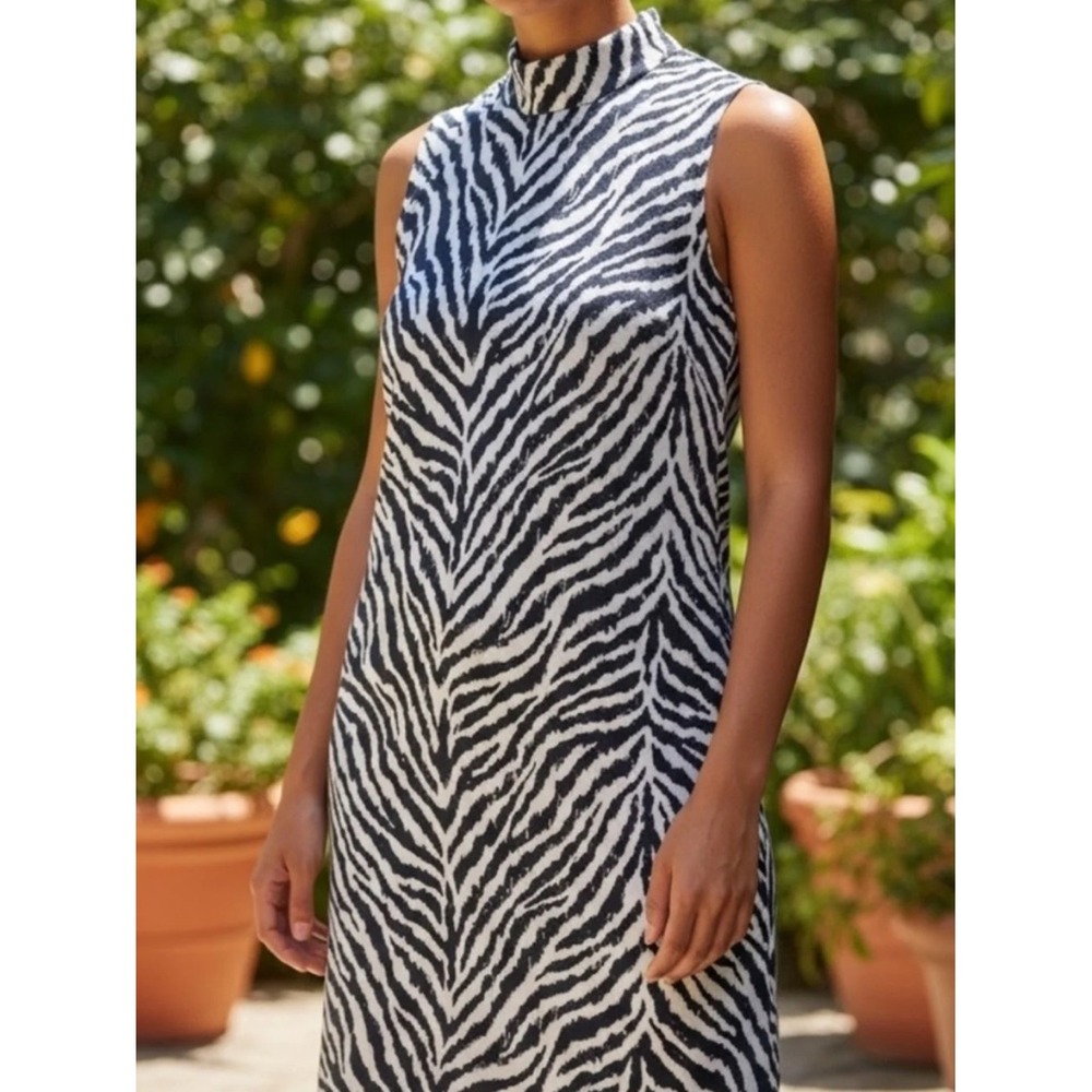 J McLaughlin Delaney Montego Sheath Dress Scuba Sleeveless Dress Navy Zebra Chic